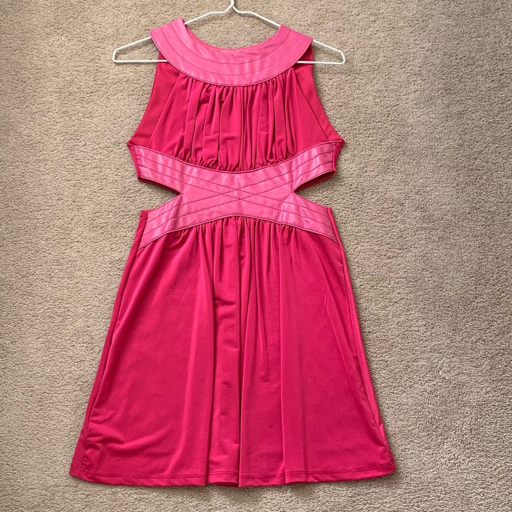 Pink leather cut out dress